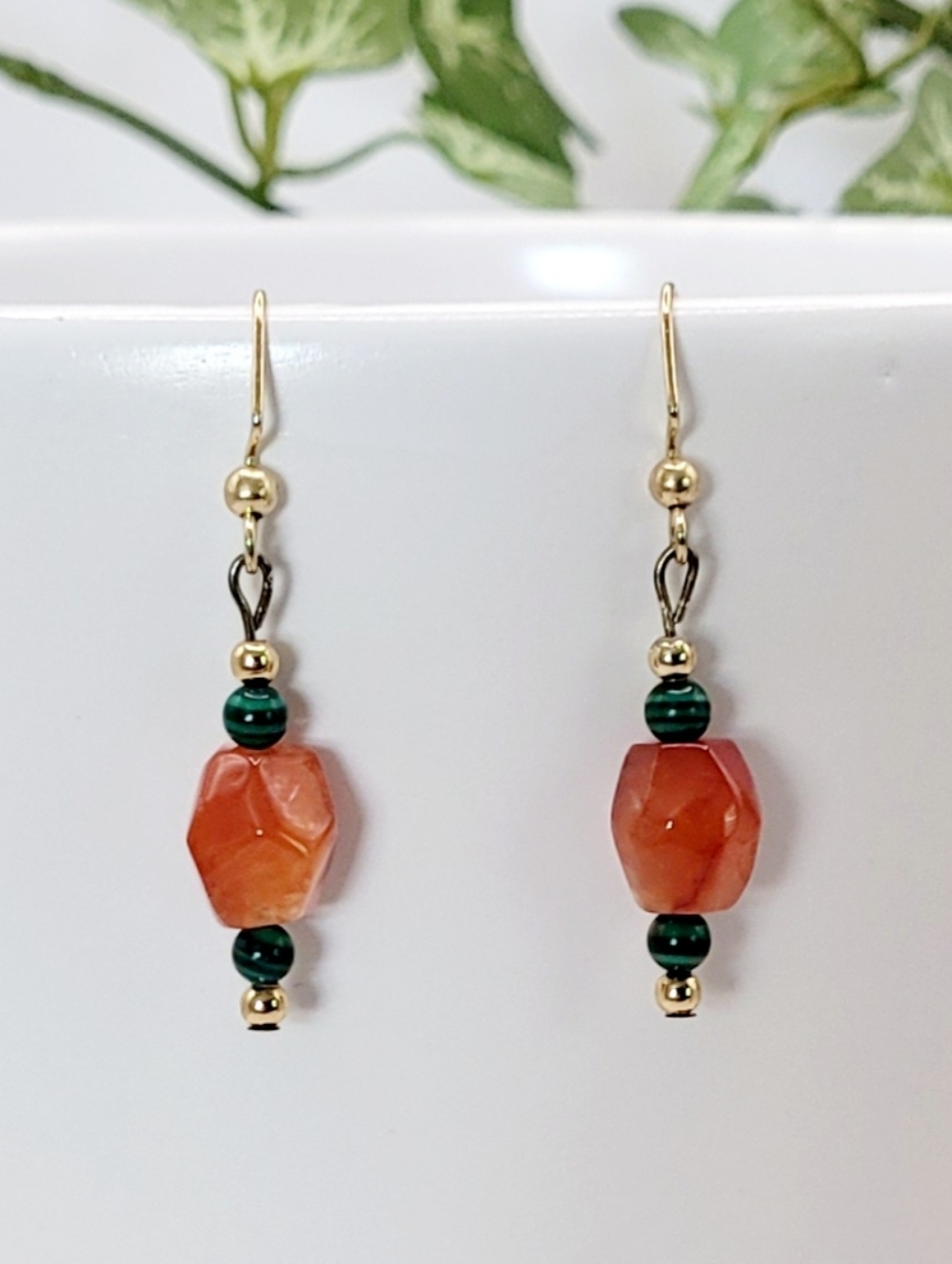 Natural Stone Gold Finish Dangle Earrings New
